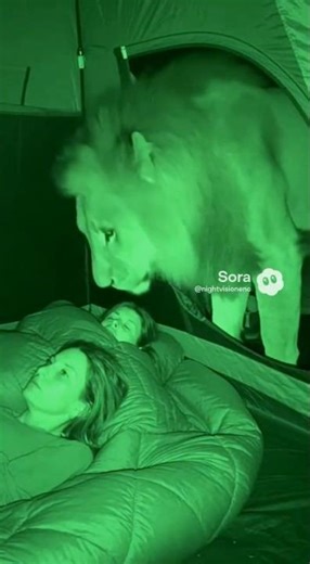 Nighttime Lion Encounter in a Tent! 🦁 | Realistic Night Vision Footage
