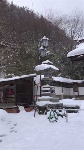 Light snow falling on Shibu Onsen Yamanouchi Nagano Japan. 日本长野涉温泉一直在下雪