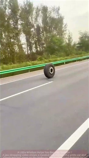 A highway spectacle: A solitary tire "dancing" alone on the road