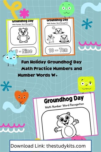 Fun Holiday Groundhog Day Math Practice Numbers and Number Words Worksheets for Kids