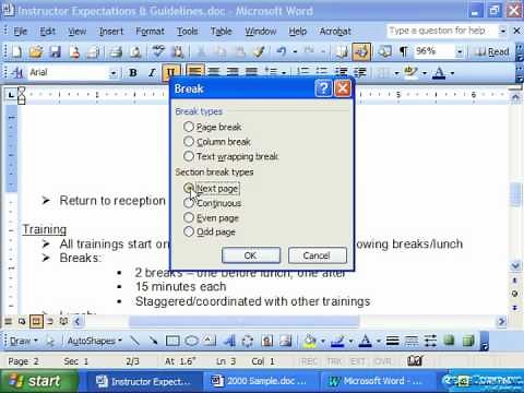 Word 2003 Tutorial Inserting Page & Section Breaks Microsoft Training Lesson 7.2