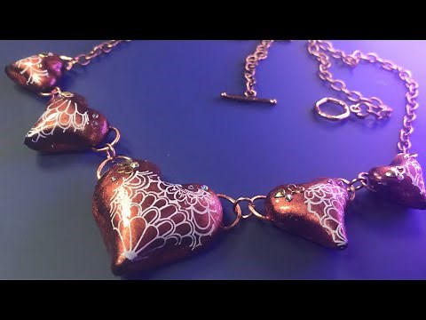 POLYMER CLAY WITH NAIL ART TECHNIQUE. EXPERIMENT. HEARTS NECKLACE TUTORIAL.