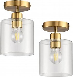 Brass Semi Flush Mount Ceiling Light,Gold Modern Fixture for Closet Hallway Entryway Light Fixture Ceiling Brass Finish 2 Pack