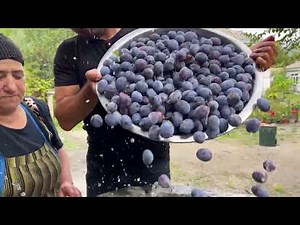 GRANDMA HARVESTING PLUM AND COOKING JAM | MIXED FRUIT COMPOTE IN THE VILLAGE