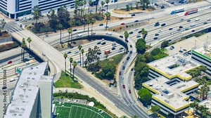 Timelapse Overview of Traffic Jam at Freeway Ramp in Los Angeles -Pan Left- Stock Video