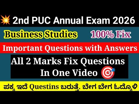2nd PUC Business Studies Important Questions For Annual Exam 2026 With Answers