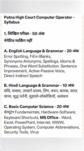 Patna High Court Computer Operator Exam Syllabus & Exam Pattern