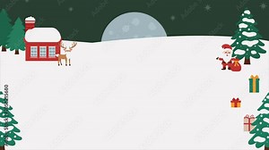 Christmas greeting animated footage with santa, christmas tree, house, gift, moon Stock Video