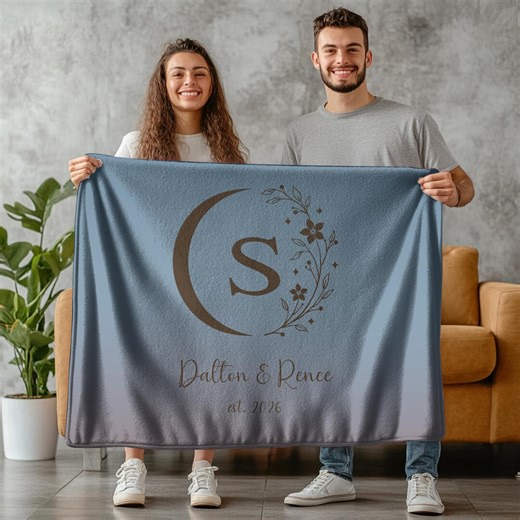 Personalized Monogram Floral Initial Plush Throw Blanket for Couple, Custom Boho Wedding Blanket Gift - Etsy