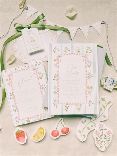 Lovely Little Party Set | Tea Party Printable Decor & Editable Invitation | Vintage Floral Tea Party | Canva Templates | Instant Download - Etsy