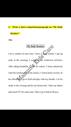 3. Write a short composition/paragraph on "My Daily Routine" | Mamun's Kids Care