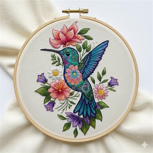 Floral Hummingbird Hand Embroidery, Hummingbird Embroidery Design, Instant Download (PDF Template) - Etsy