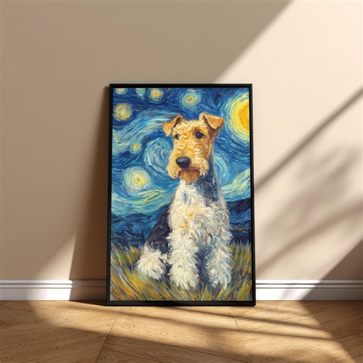 Wire Fox Terrier Dog Starry Night Painting Wall Art Printable Poster, Memorial Art Digital Design Instant Download, Gotcha Day Mom Dad Gift - Etsy