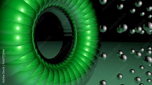 Small Bubbles popping from big green circle with slow animation effect, 3d rendering