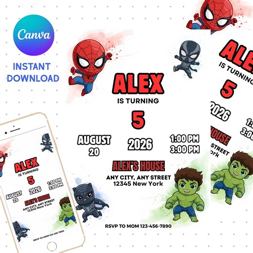 Superhero Birthday Invitation, Comic Book Party, Editable Canva Template (digital Download) - Etsy