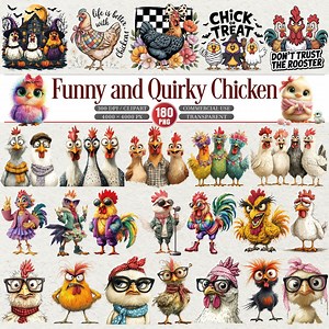 Chicken Clipart Bundle 180 PNG Farm Humor Illustrations - Etsy