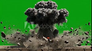 A massive explosion occurs on a green screen background in this dramatic video