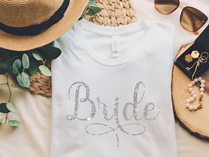 Sparkly Glitter Silver Bride Shirt, Bride T-shirt, Wedding Shirt for Bride, Bachelorette Party Tee, Bridal Shower Gift, Bride Outfit - Etsy