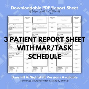 3 Patient Report Sheet With Mar/task Schedule Downloadable PDF for Nurses! - Etsy