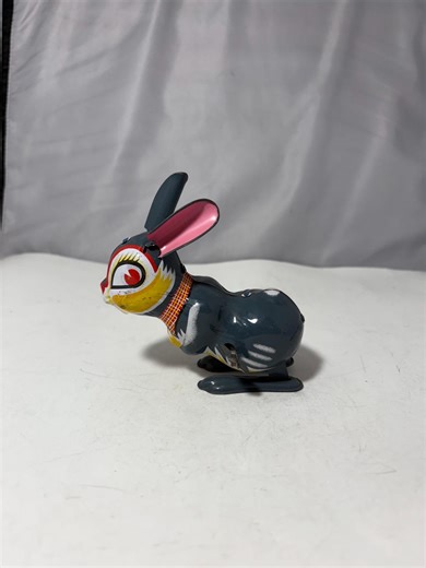 Vintage Mikuni Tin Litho Wind Up Rabbit Toy, Japan made, hopping action, collectible tin bunny, mid century retro, works with key
