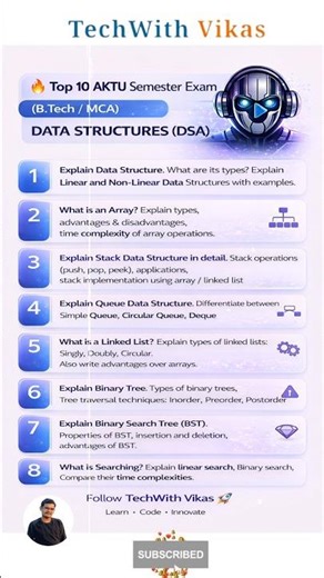 Top 10 AKTU DSA Questions 🔥 | B.Tech / MCA Semester Exam #shorts #exam #aktu