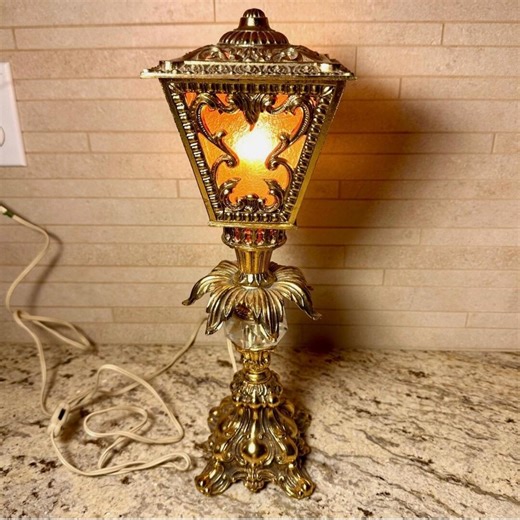 Mint 1950s French, Gold Gilt Lamppost Style Table Lamp. Amber Glow. Amazing. - Etsy