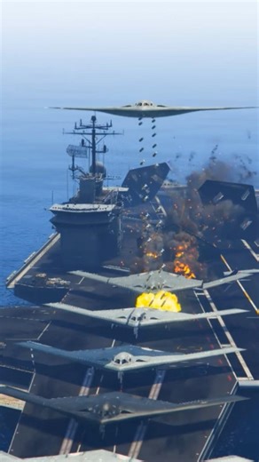 B2 Spirit Bomber Jet Rains Down Cluster Bomb's To Quickly Destroyed Navy Aircraft Carrier-Gta5