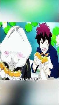 The boy and the mushroom creature became friends because they both loved hamburgers..#anime