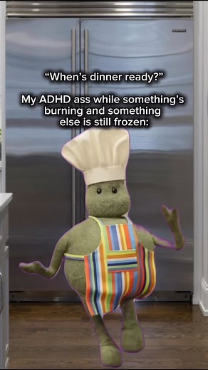 Ain’t it funneh on Instagram: "Put music on to motivate me to cook, now it’s a dance party 🪩 🧑‍🍳 @thetinychefshow #adhdmemes #relatablememes #memecut #dancingthroughlife #dopamine #funnyedits #tinychef #adhd #adhdtiktok #neurospicy #neurodivergent"