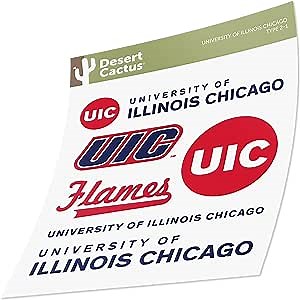 Desert Cactus University of Illinois at Chicago Sticker Flames Vinyl Decals Laptop Water Bottle Car Scrapbook Sheet T2 (Type 2)