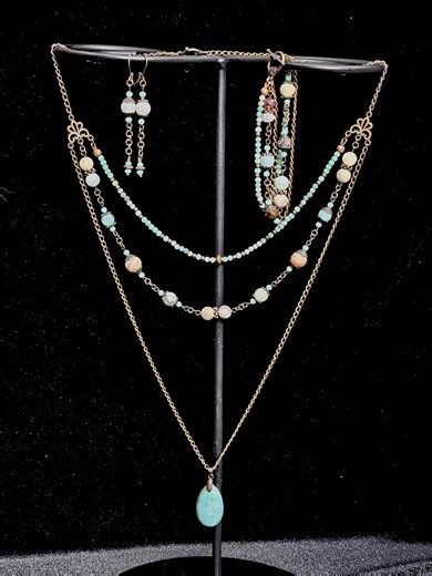 One of a Kind Boho Agate & Amazonite Jewelry Set | Necklace, Bracelet and Earrings | Earthy Stone Jewelry Gift - Etsy