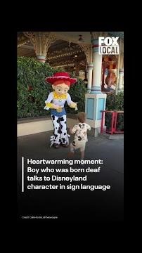 Boy who was born deaf talks to Disneyland character in sign language