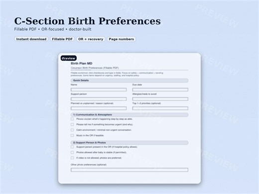 C-section Birth Plan Template • Fillable PDF - Etsy