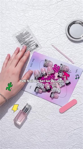 Women's Y2K Style Nail Art Set, Pure Handmade Design, XS-S-M-L Sizes, Ideal Gift for Women & Girls, No Glue Required #amazonnailfinds #nailkitforbeginners #easydiynails #acrylicnailkitforbeginners #sweetienailstyles #manicuretools #nontoxicnails #heybeautifulnailsupplies #yournextnailset #nailsalonathome