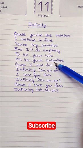 Infinity ♾️ song Lyrics 🎶 #song #viralvideos #infinity #songlyrics #handwriting