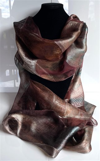 Hand Painted Silk Jacquard Scarf - Chestnut - Etsy