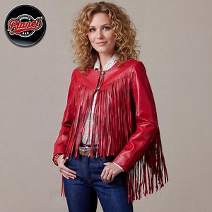 Red Fringed Leather Jacket, Western Style Women Motorcycle Jacket, Cow Girl Fringe Coat - Etsy