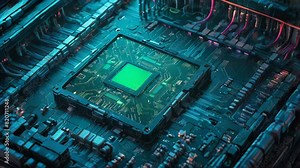 The image shows a close-up of a computer processor. AI.