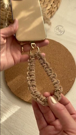 Macramé phone holder with rhinestone cord 💛 very easy #macrametutorial #macrameaccessories