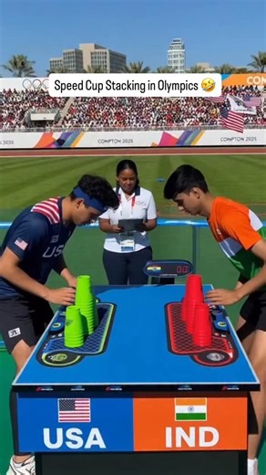 Indians wins in Speed cup stacking Competition 🤣 I won as a JEE Aspirant 😭 plot twist it was just an AI Tournament! Just For Parody and fun! #olympics #sora #iit #jee #fblifestyle #cupstacking | Jeemaster