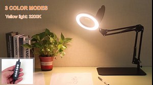 Magnifying Glass with Light and Stand, 5X&10X Lighted Magnifying Glass with Dust Cover, 3 Colors Stepless Dimming Magnifying Lamp with Night and 30Min Timer Mode for Reading Hobby Craft Close Work