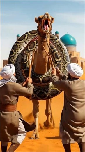 a giant python caught a camel in desert #funny #comedy #shorts