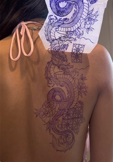 Stencil peel for this dragon ♥️ #backtattoo #dragontattoo #tattooinspo | tattoo