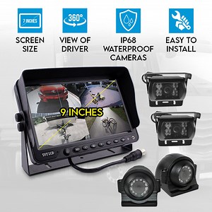 Quadscreen 9" DVR 4 Camera Package Kit 360 View Reversing Forward Side 12V 24V Bus Trucks Caravan