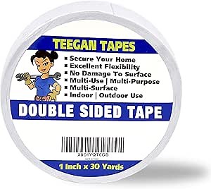 Gaffer Power Teegan Tapes Double Sided Carpet Tape for Area Rugs, Residue-Free, 1-Inch x 30 Yards; Wood Safe 2 Faced Rug Tape for Carpet to Floor and Rug to Carpet Applications, Strong Hold