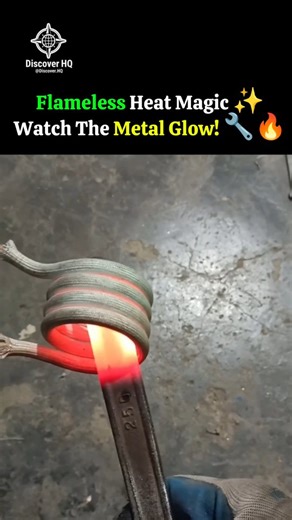 DISCOVER HQ🌍 on Instagram: "​🔥 Red Hot Tool Transformation! 🔧 How Induction Heaters Work ​This video demonstrates the incredible speed and power of an Induction Heater, a modern tool for heating conductive metals. ​The operator inserts a common metal spanner (wrench) into the copper coil of the induction heater. Within moments, the metal begins to glow a vibrant, intense red, indicating an extremely high temperature. This process is flameless. Instead of using a torch, the coil generates a hi