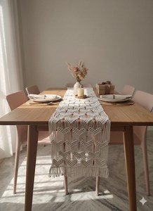 Macrame Table Runner | Handmade Cotton Boho Dining Runner | Neutral Farmhouse Table Decor | Modern Home Styling - Etsy