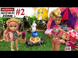 Anna and Elsa Family Camping Trip - No Wifi Vacation Part 2! Who's hiding devices? Barbie - Toddlers