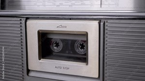 Open Cassette Deck of Old Tape Recorder, Insert 90s Cassette, Close with Fingers