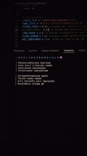 Lyrics animated by Python 🐍🎶Like.Share.Comment #viral #coding#lyricalreels#neelimeghaalaloo#shorts